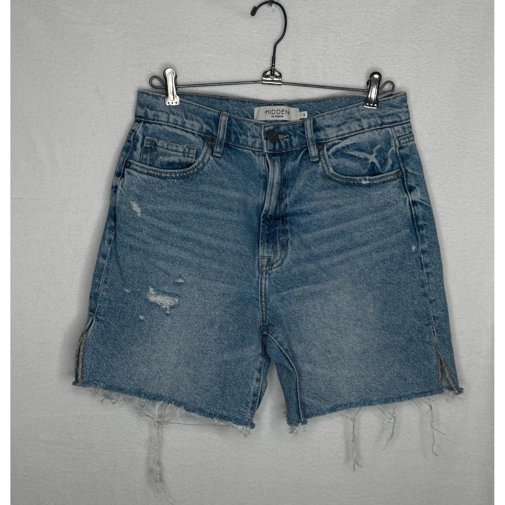 HIDDEN Jeans High Rise Distressed Cutoff Denim Shorts Light Wash Sz S Boho EUC